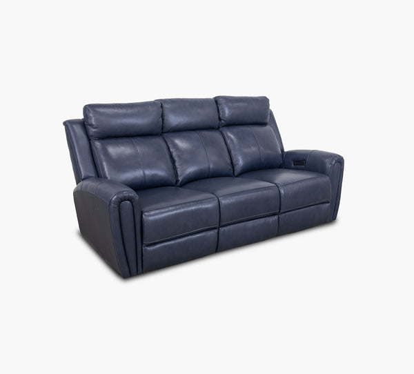 Jonathan Blue Leather Dual Power Reclining Sofa