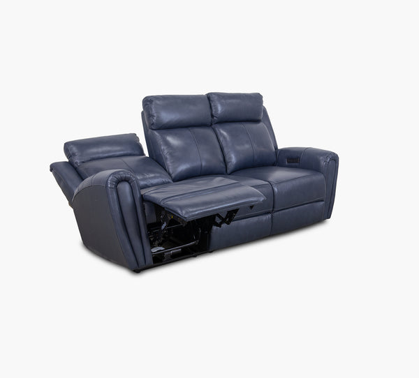 Jonathan Blue Leather Dual Power Reclining Sofa