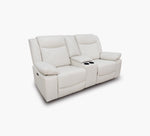 Dallas Ivory Leather Reclining Console Loveseat