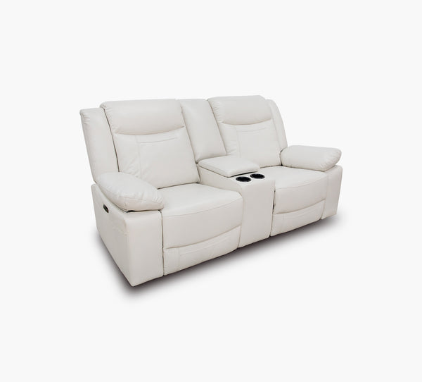 Dallas Ivory Leather Reclining Console Loveseat