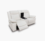 Dallas Ivory Leather Reclining Console Loveseat