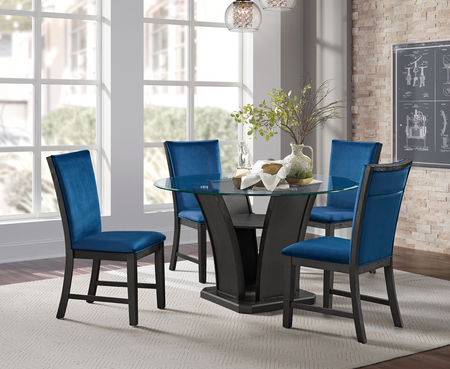 Cosmopolitan 5 Piece Round Dining Set with Upholstered Back Navy Chairs