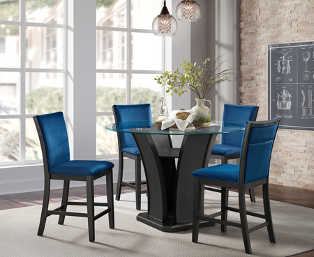 Cosmopolitan 5 Piece Counter Height Set with Upholstered Back Navy Chairs