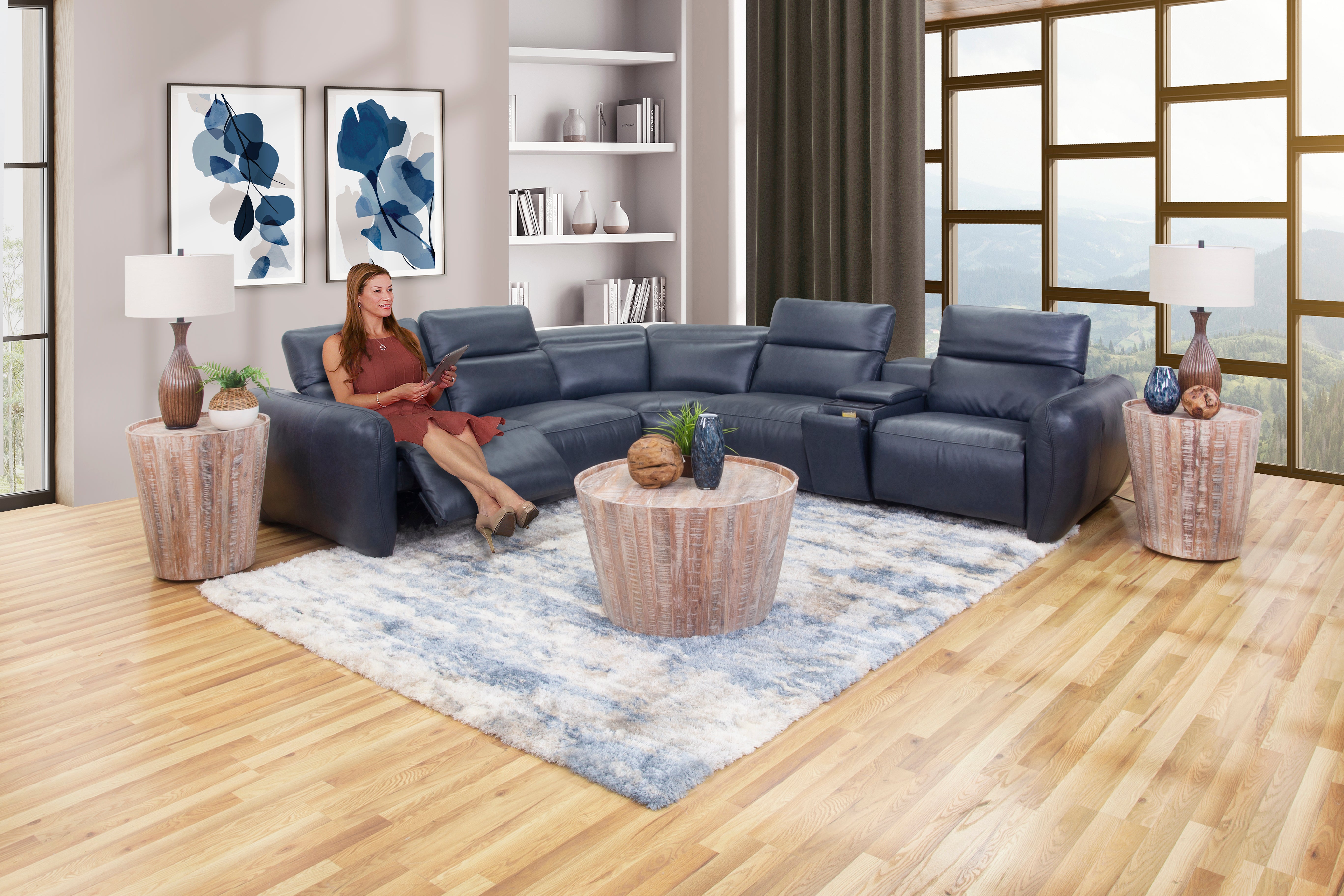 Indigo 6 Piece Leather Power Sectional w LAF RAF Recliners Kane s Furniture
