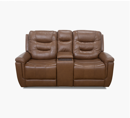 Abbott Camel Leather Power Console Loveseat with Power Headrest