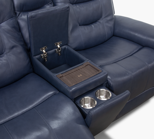 Abbott Navy Leather Power Console Loveseat with Power Headrest