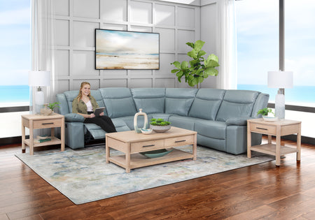 Dallas Teal 5 Piece Leather Reclining Sectional