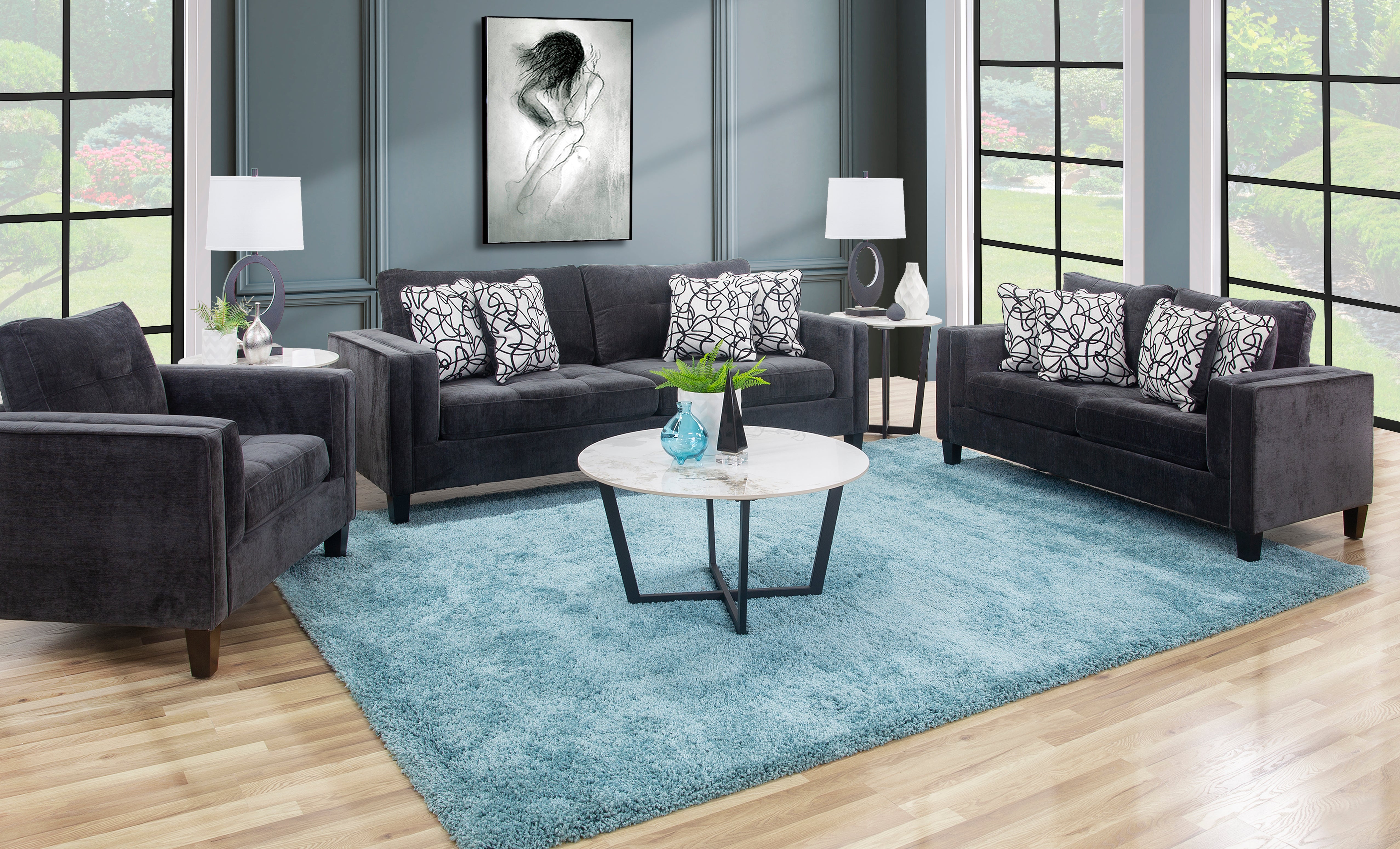 Dark grey couch and loveseat online