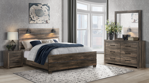 Linwood Dark Oak 6 Piece Queen Lighted Panel Bedroom