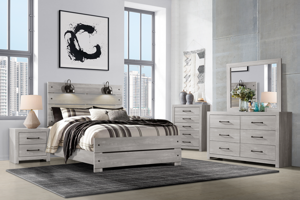 Linwood Light Grey 6 Piece Queen Lighted Panel Bedroom