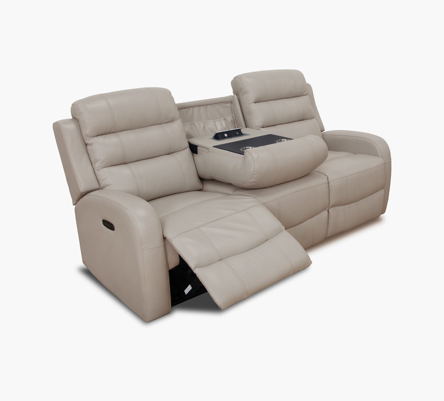 Leo Taupe Leather Triple Power Reclining Sofa