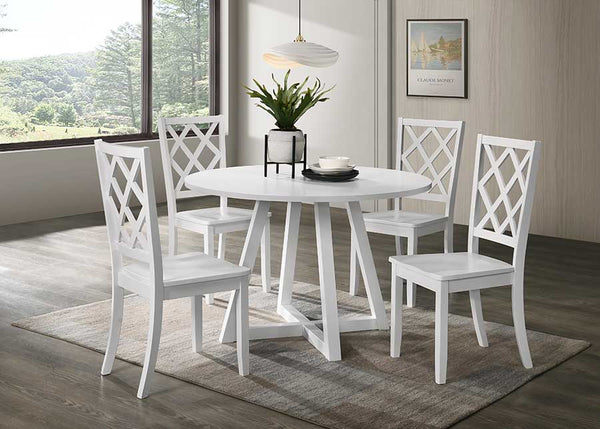 5PC Round Dining Set with White Side Chairs