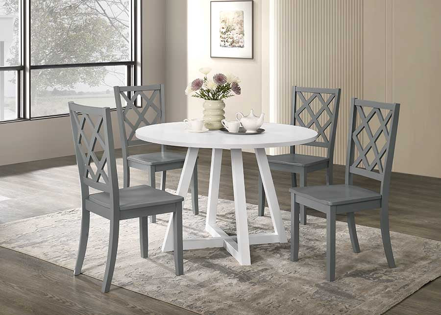 5PC Round Dining Set with Grey Side Chairs