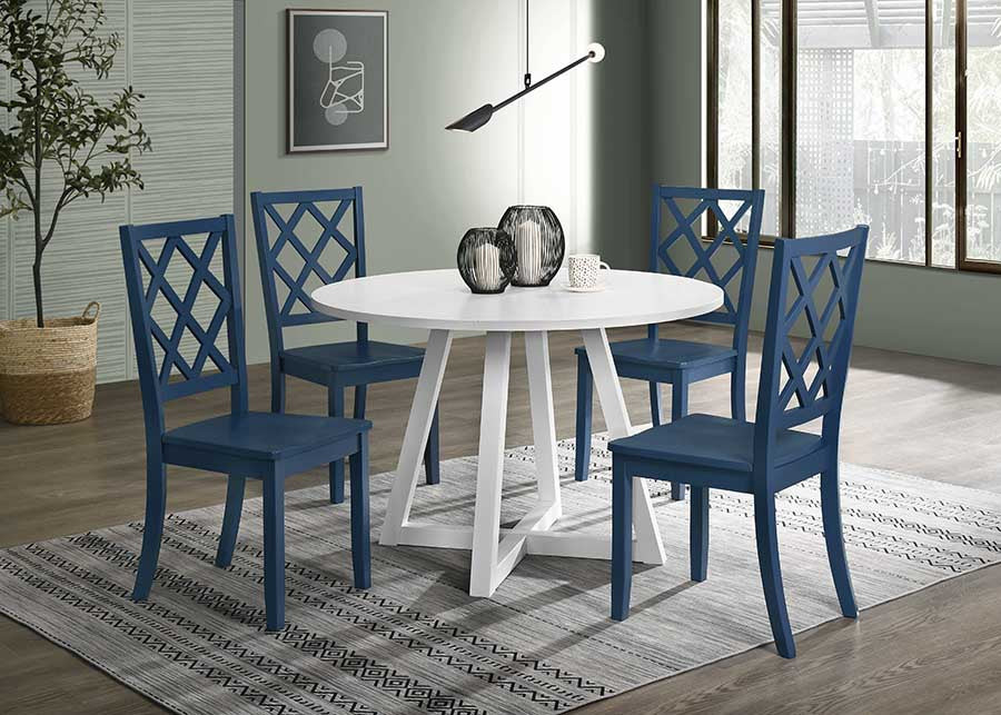 5PC Round Dining Set with Blue Side Chairs