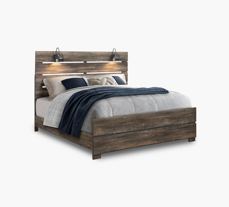 Linwood Dark Oak King Lighted Panel Bed