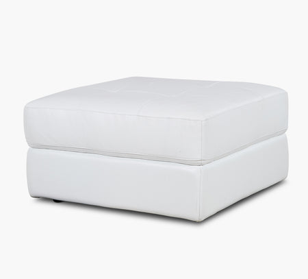 Oakley White Tufted Leather Ottoman