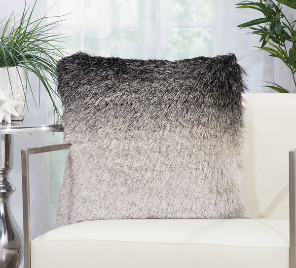 Black and Silver Shag Pillow 20 x 20