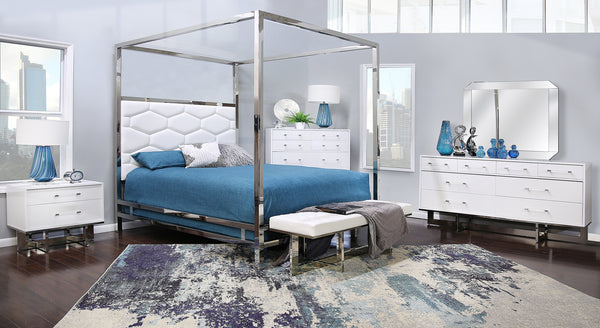 Dante White 5 Piece Queen Canopy Bedroom