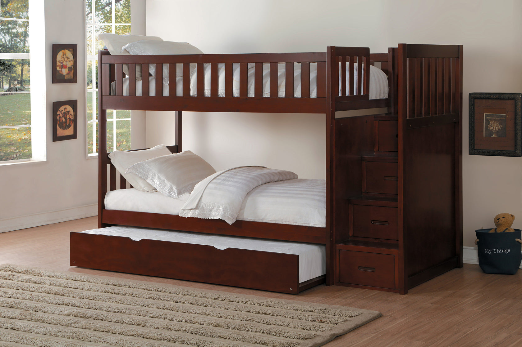 Galen Cherry Twin over Twin Step Bunk Bed – Kane's Furniture