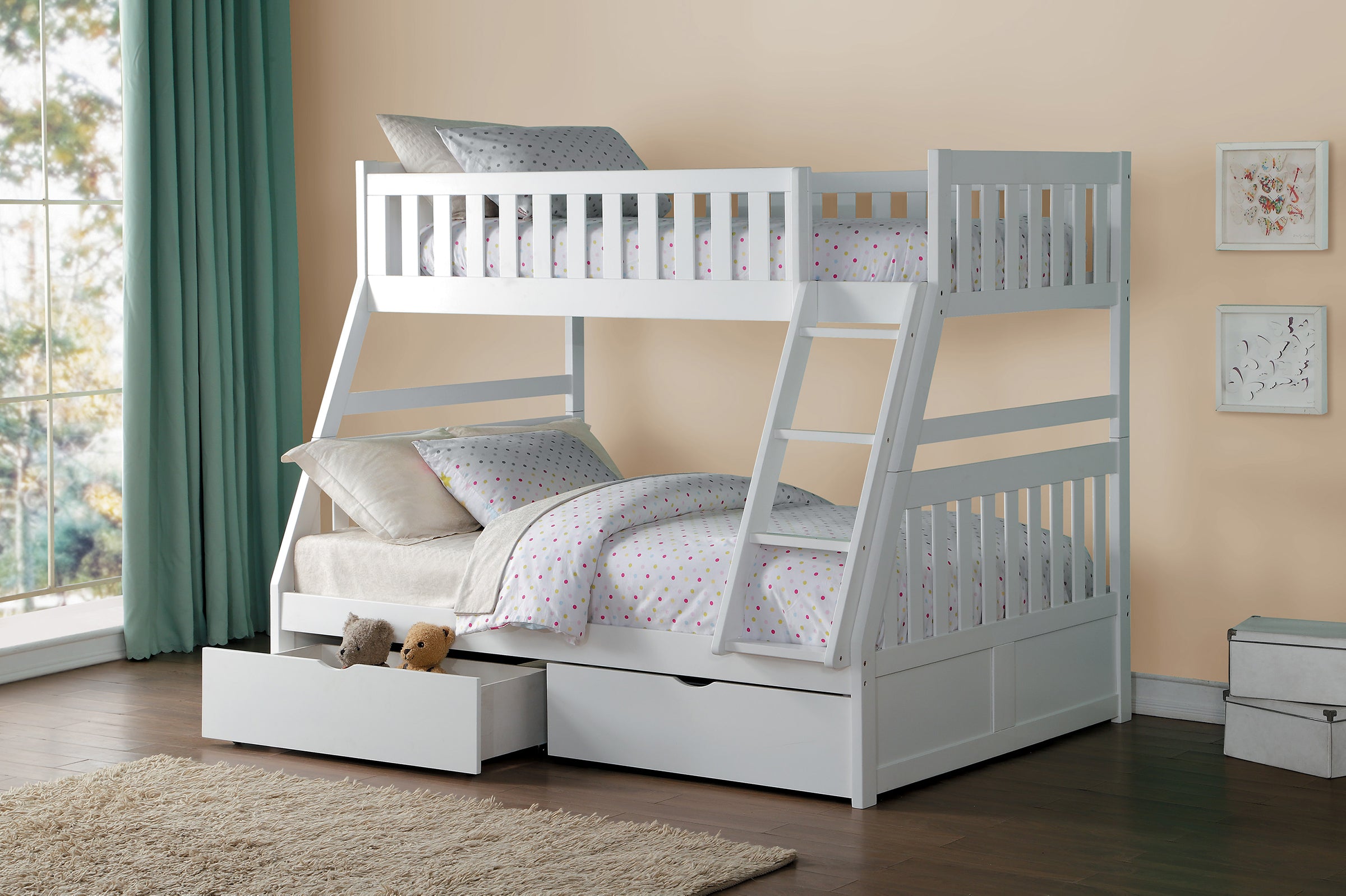 White twin over full best sale bunk bed with storage